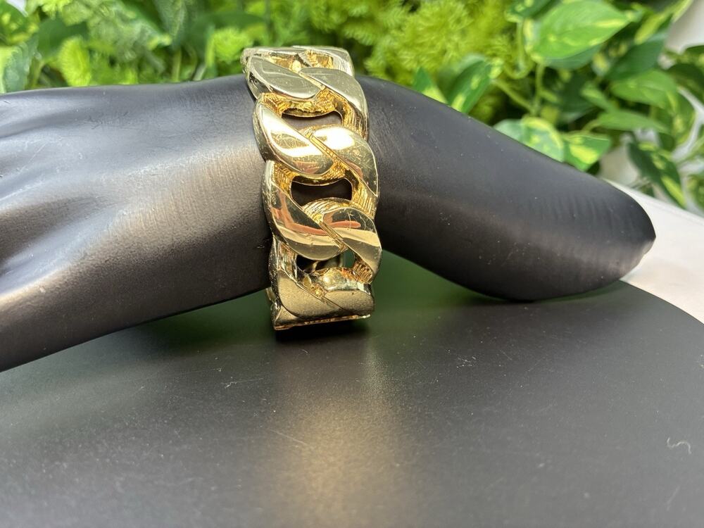 Gold Tone Chain Curb Link Hinged Cuff Y2K Bangle Bracelet Boho Retro
